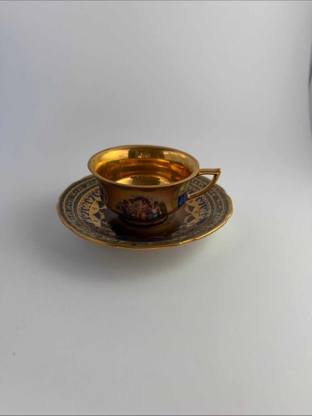 Gloria Demitasse Czechoslovakia Teacup @ Saucer Gold & Colbalt Blue